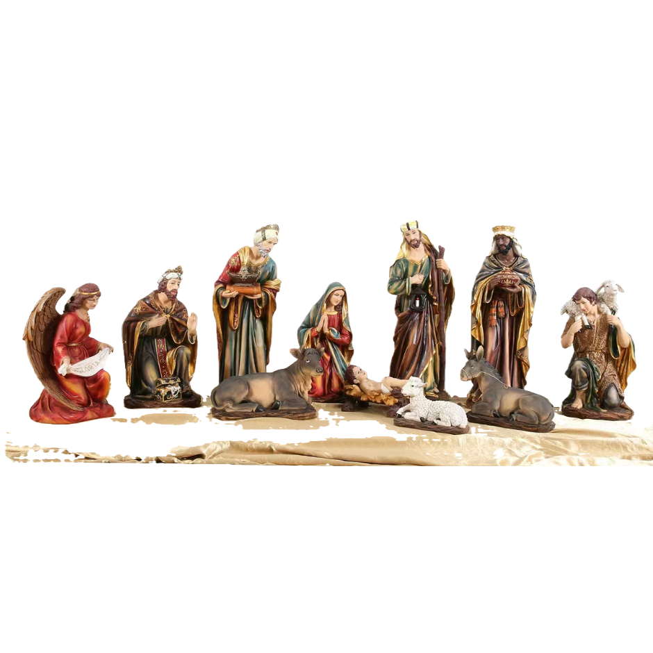 A group of resin Buddha statues depicting the Nativity scene Item Picture