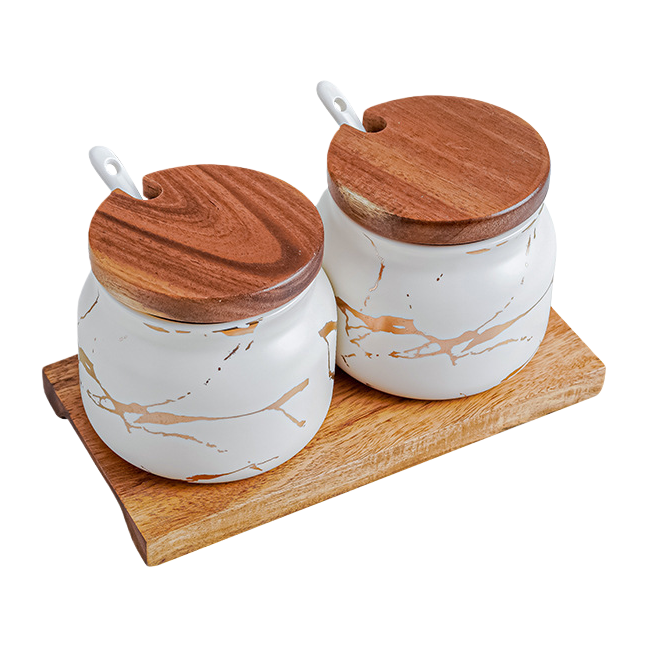 Light luxury seasoning jar, ceramic seasoning box set, kitchen household salt jar, high appearance level seasoning jar, seasoning bottle storage box Item Picture