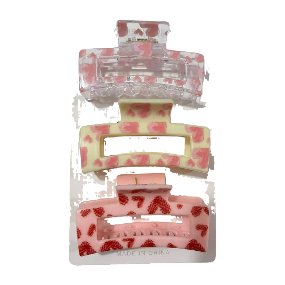 Pink heart-shaped pet children's hairpin with Song brocade base and hairpin main body Item Picture