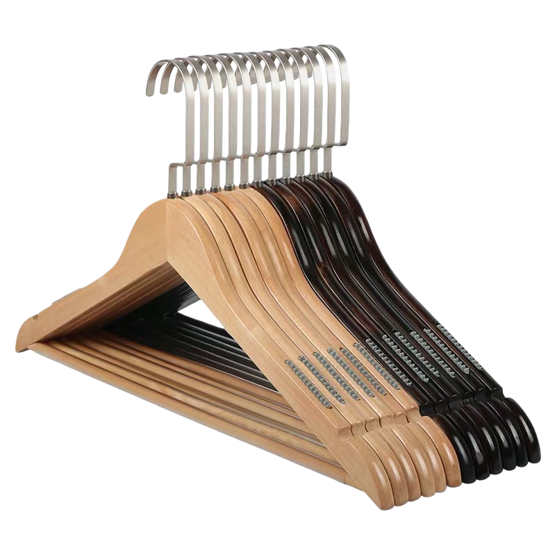 Solid wood coat hanger and trouser rack, 1.2cm thick, retro natural color rack rack, natural color rack rack engraved with custom logo Item Picture