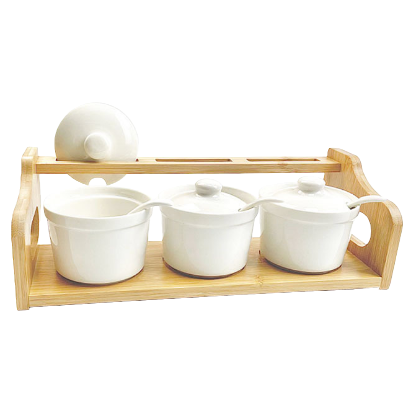 Kitchen household ceramic seasoning jar with LIDS, commercial hot pot restaurant seasoning box, salt jar, chili jar combination set Item Picture