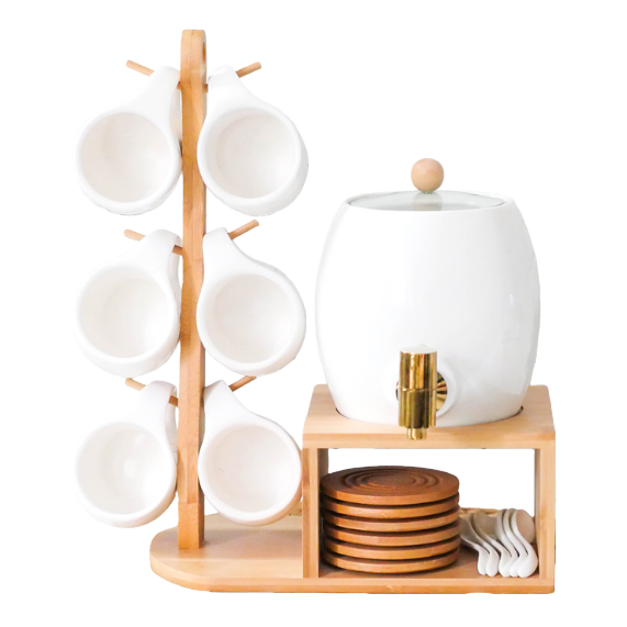 Large-capacity water set, copper faucet, white porcelain water bottle, coffee cup, tea pot, new Chinese-style household Item Picture
