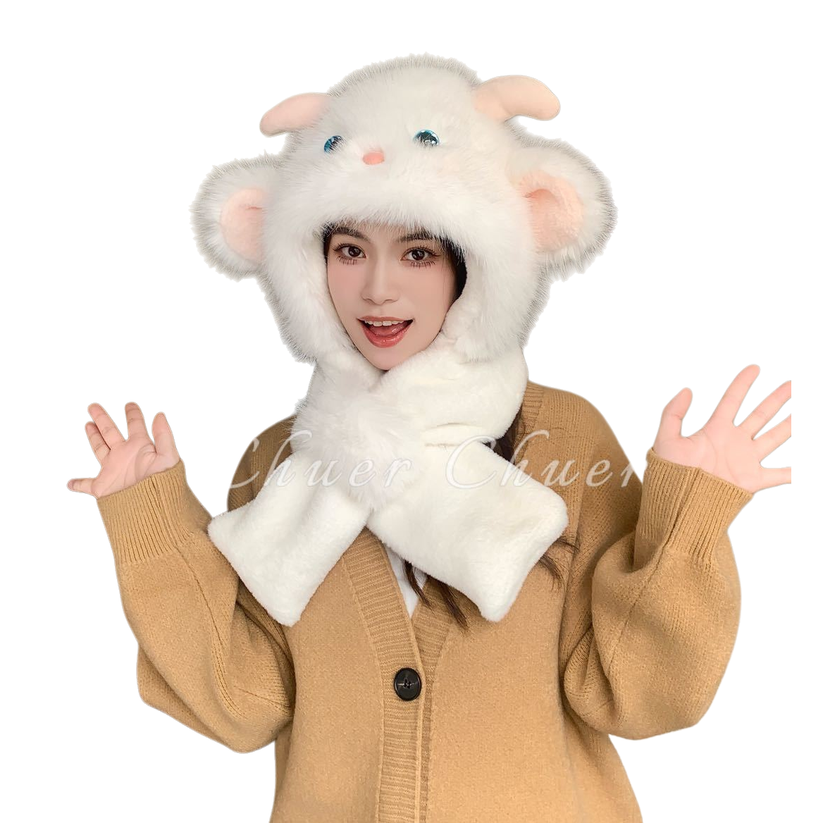MZ-2578 抖音狐狸毛小羊两件套帽子