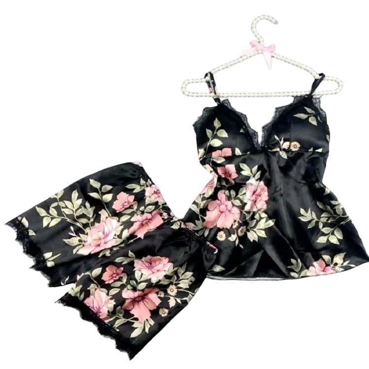 情趣内衣欧美爆款性感蕾丝吊带花边短裤女士居服两件套源头批发40