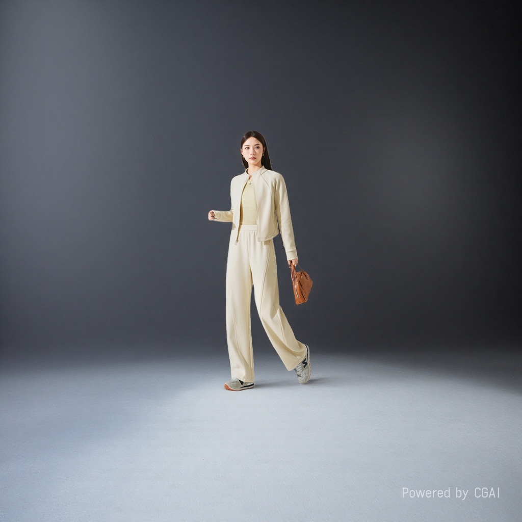 Huamian beige wool silk stand-up collar autumn and winter sports suit, model sportswear, motorcycle two-piece raincoat sportswear Specification image