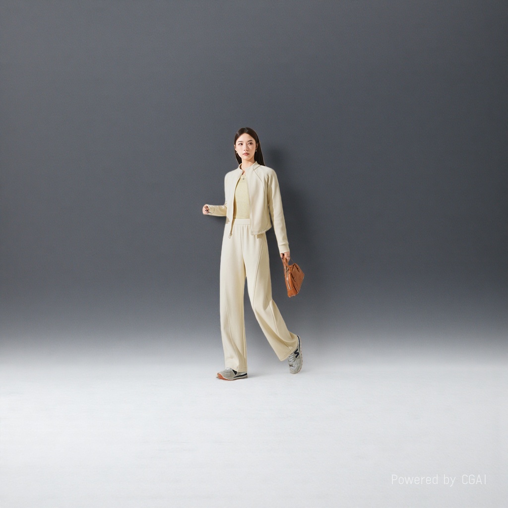 Huamian beige wool silk stand-up collar autumn and winter sports suit, model sportswear, motorcycle two-piece raincoat sportswear details Picture