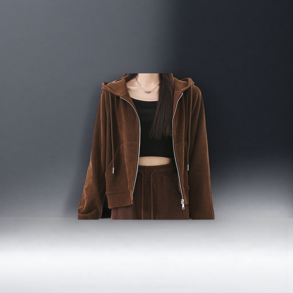 Brown hooded zipper cotton-padded jacket, Northeast big flower jacket, small floral coat cotton-padded jacket