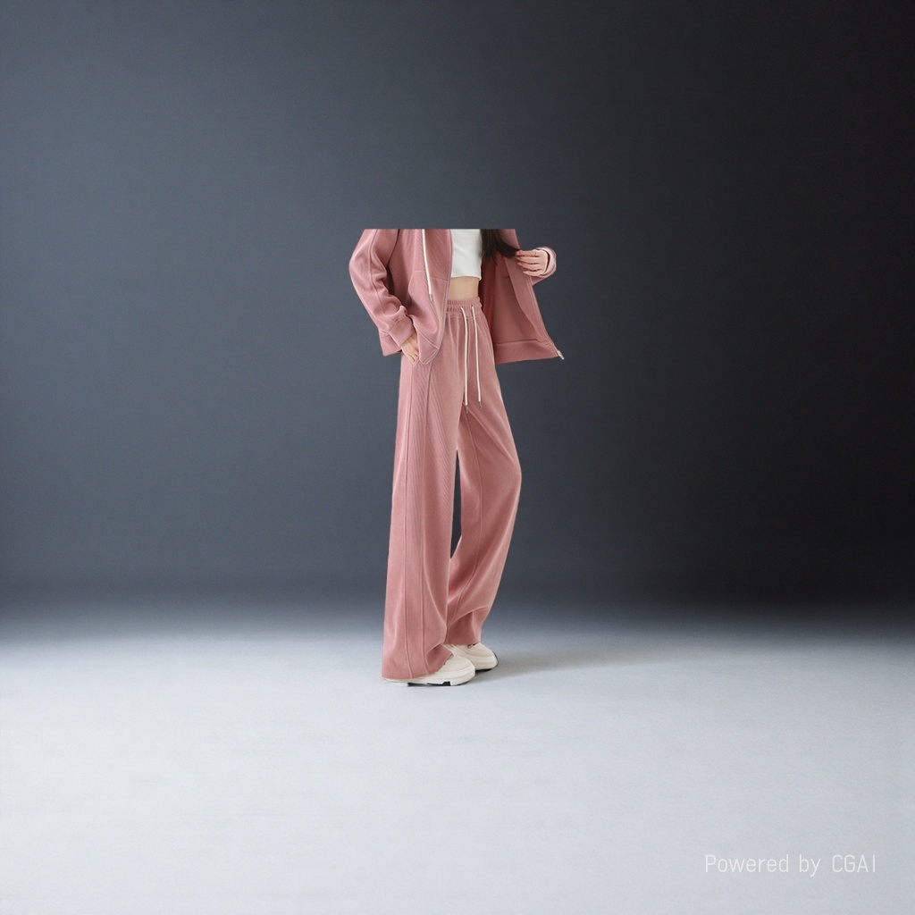 Cotton pink casual sportswear set + pants, sportswear, sports suit, motorcycle, two-piece raincoat details Picture