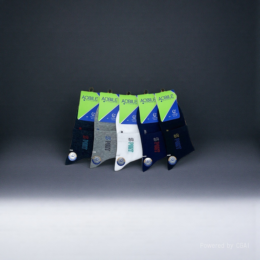 Obile's five pairs of fashionable men's casual cotton socks SPORT brand logo black, gray, white, dark blue, green label Specification image