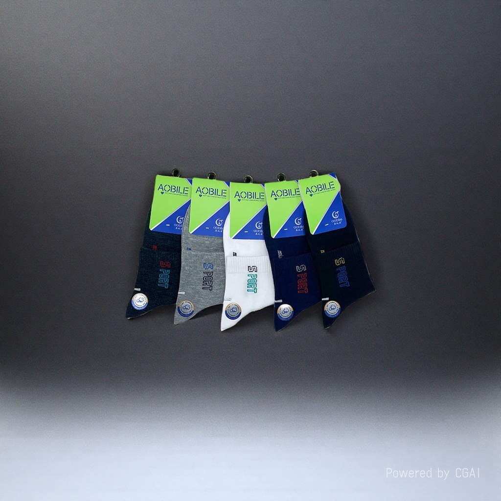 Obile's five pairs of fashionable men's casual cotton socks SPORT brand logo black, gray, white, dark blue, green label details Picture