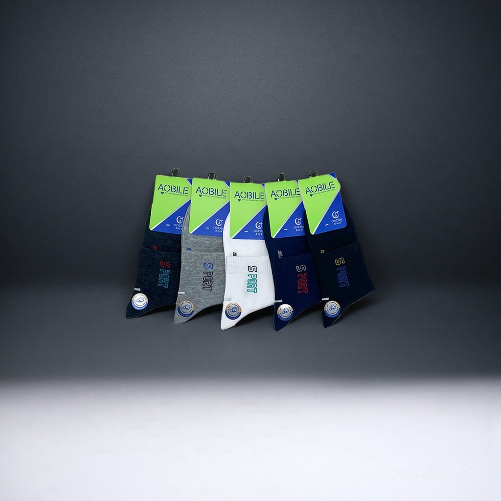 Obile's five pairs of fashionable men's casual cotton socks SPORT brand logo black, gray, white, dark blue, green label Application Scenario