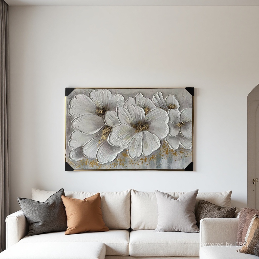 Nordic abstract gilded flower mural, simple and elegant bedroom horizontal art hanging painting, healing living room decoration painting /2 texture oil painting style gilded flower bouquet mural details Picture