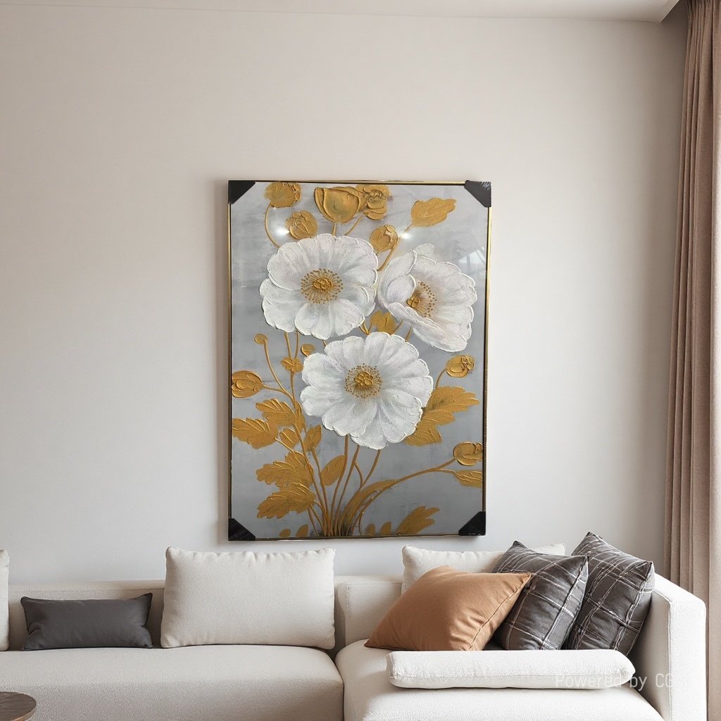 Vintage viento de curación arte de flores blancas pinturas colgantes wabi-sabi viento basalto pasillo versión vertical pintura decorativa sala de estar dormitorio atmósfera sensación textura pintura decorativa decoración árabe colgante pintura artesanal Specification image