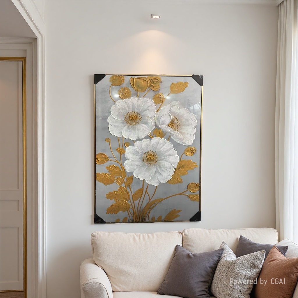 Vintage viento de curación arte de flores blancas pinturas colgantes wabi-sabi viento basalto pasillo versión vertical pintura decorativa sala de estar dormitorio atmósfera sensación textura pintura decorativa decoración árabe colgante pintura artesanal Application Scenario