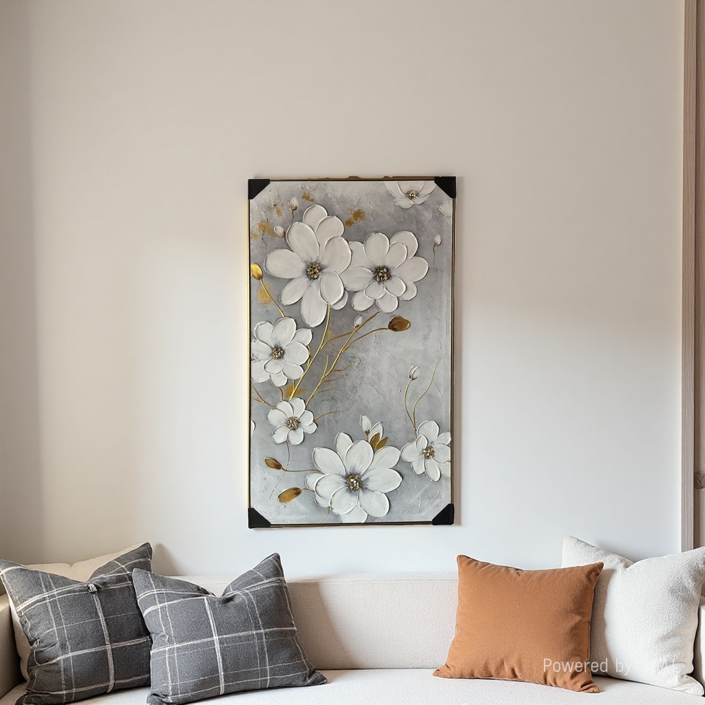 Vintage viento de curación arte de flores blancas pinturas colgantes wabi-sabi viento basalto pasillo versión vertical pintura decorativa sala de estar dormitorio atmósfera sensación textura pintura decorativa decoración árabe colgante pintura artesanal details Picture
