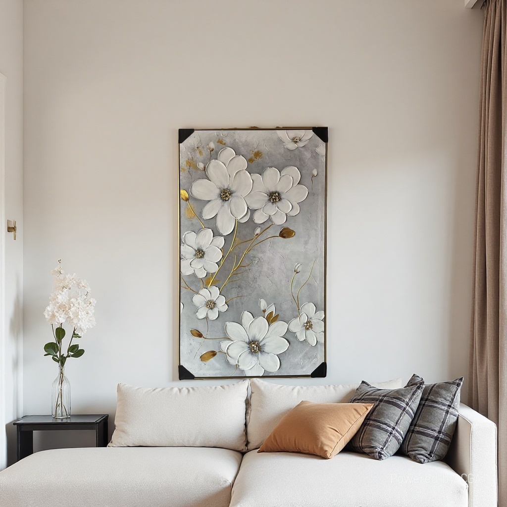 复古治愈风白花艺术挂画侘寂风玄关走廊竖版装饰画客厅卧室氛围感肌理画装饰画装饰阿拉伯挂画工艺画