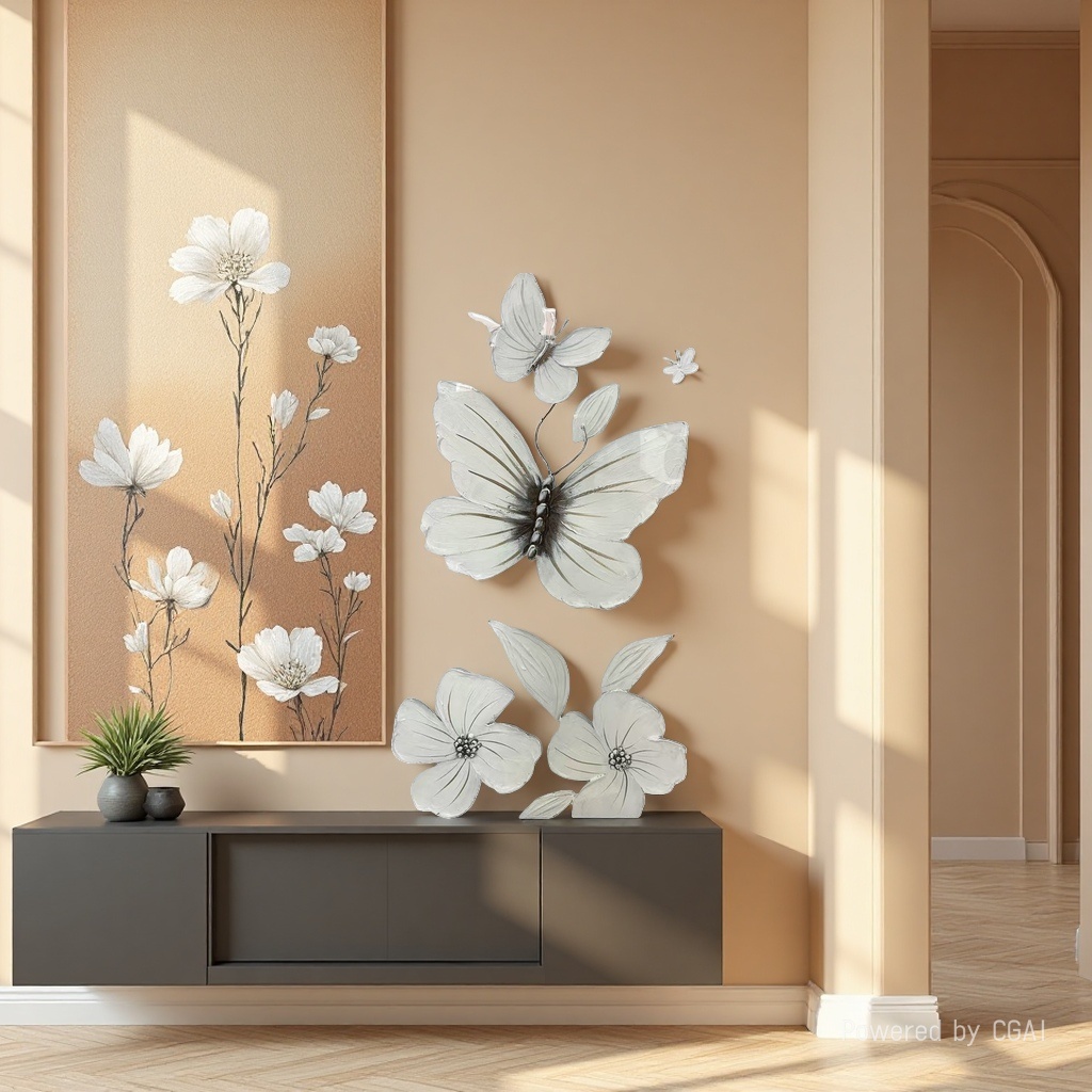 Vintage viento de curación arte floral blanco pintura colgante wabi-sabi viento basalto pasillo versión vertical pintura decorativa sala de estar dormitorio atmósfera sensación textura pintura Application Scenario