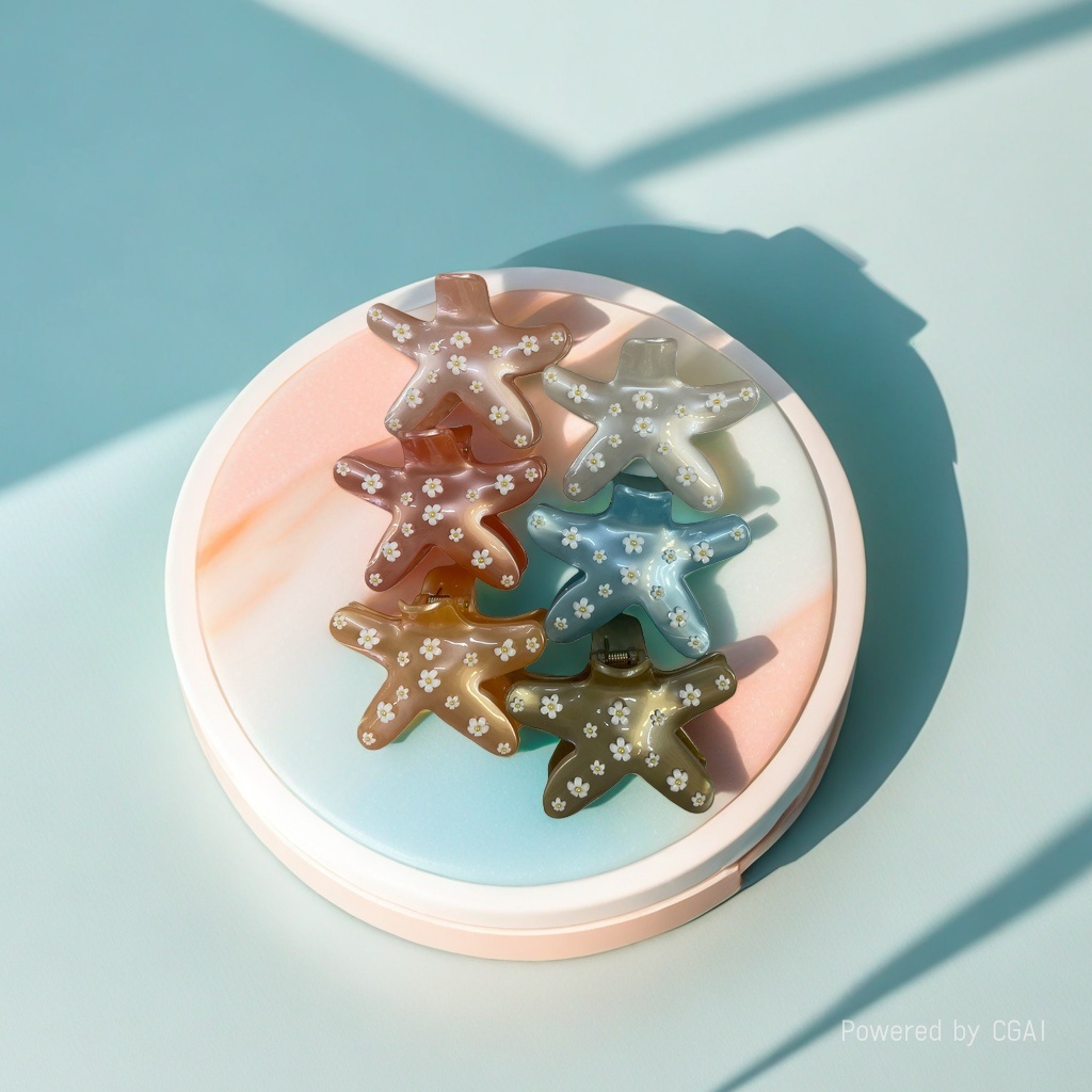 Flower-patterned star-shaped hair clips with Song brocade base, pet children's hair clips Application Scenario
