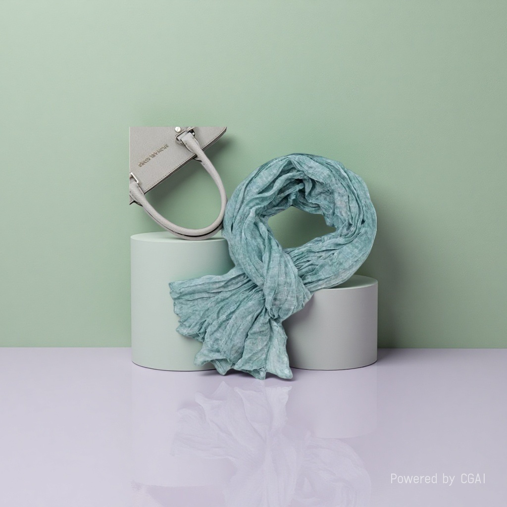Light green woolen women's long scarf, silk scarf, square scarf, shawl and ribbon Specification image