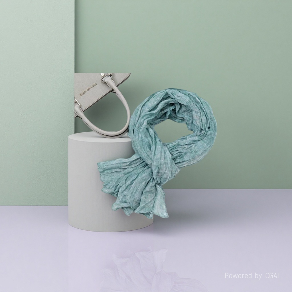 Light green woolen women's long scarf, silk scarf, square scarf, shawl and ribbon