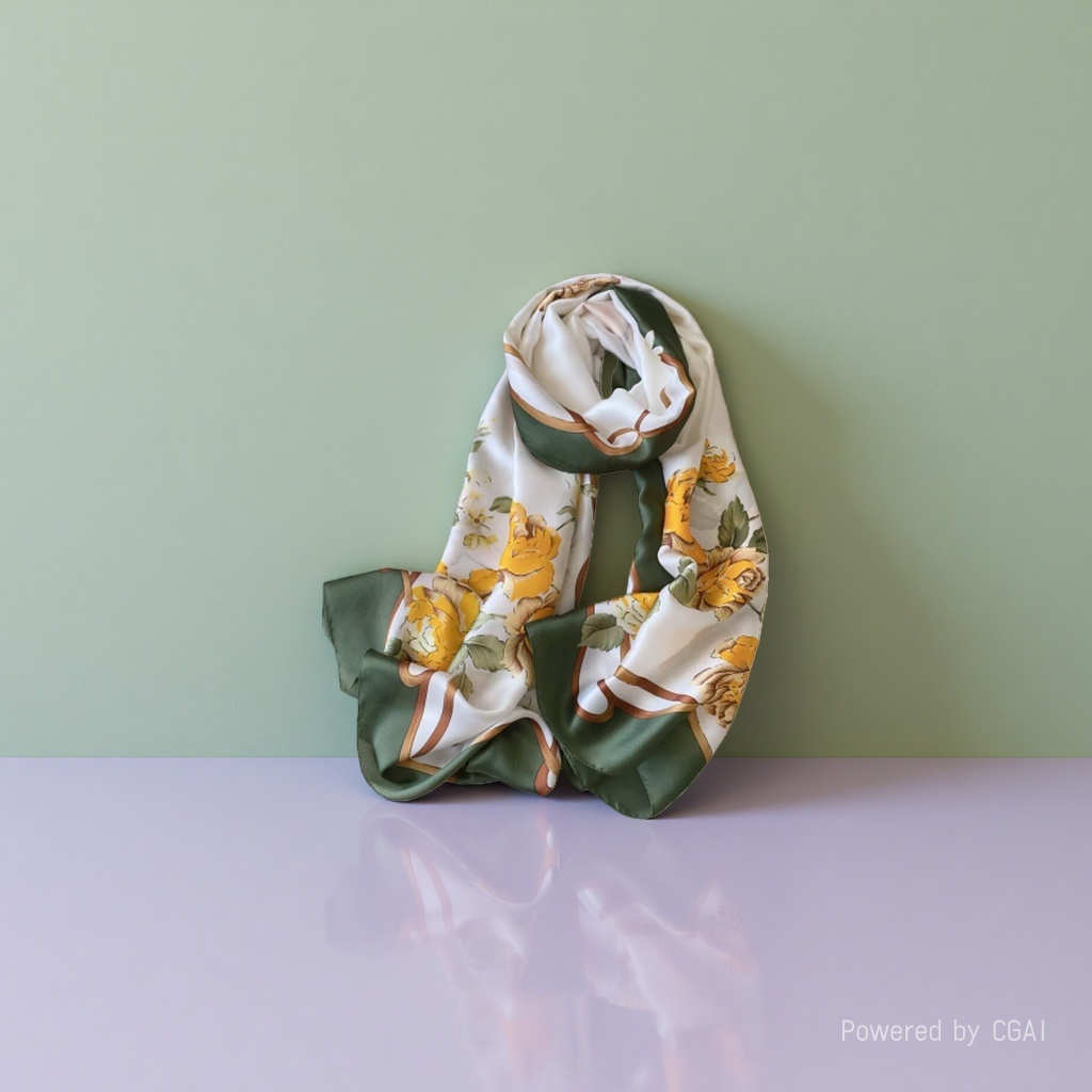 Silk flower-patterned small silk scarf, ribbon scarf, square scarf, shawl ribbon details Picture