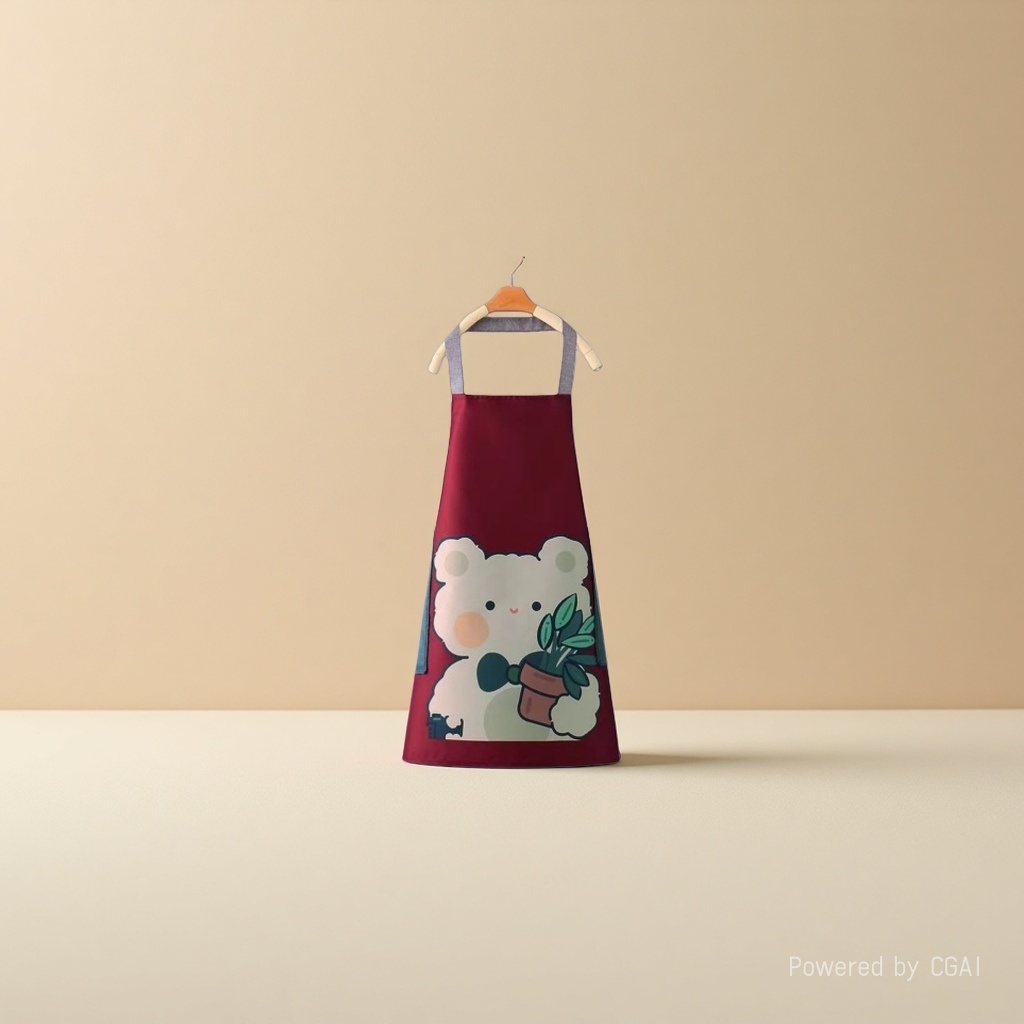 A fresh and fashionable cartoon bear apron for home kitchen, waterproof and oil-proof, cute for cooking, can be used to wipe hands, worn around the neck and waist. 142902204