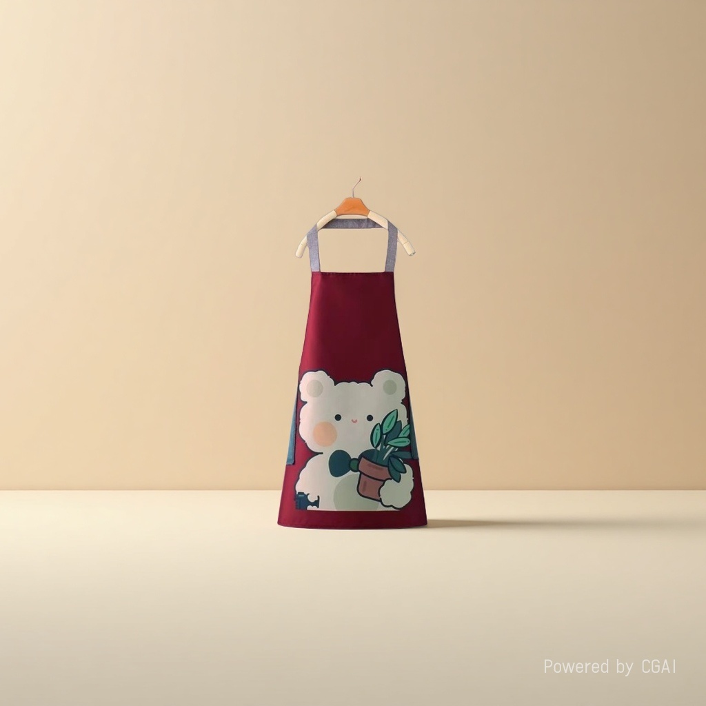 A fresh and fashionable cartoon bear apron for home kitchen, waterproof and oil-proof, cute for cooking, can be used to wipe hands, worn around the neck and waist. 142902204 Application Scenario