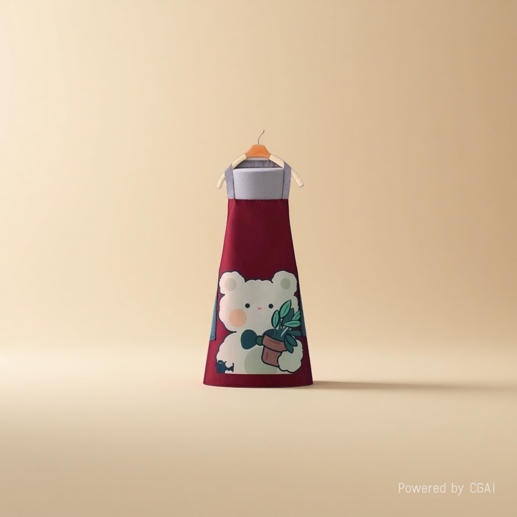 A fresh and fashionable cartoon bear apron for home kitchen, waterproof and oil-proof, cute for cooking, can be used to wipe hands, worn around the neck and waist. 142902204 details Picture