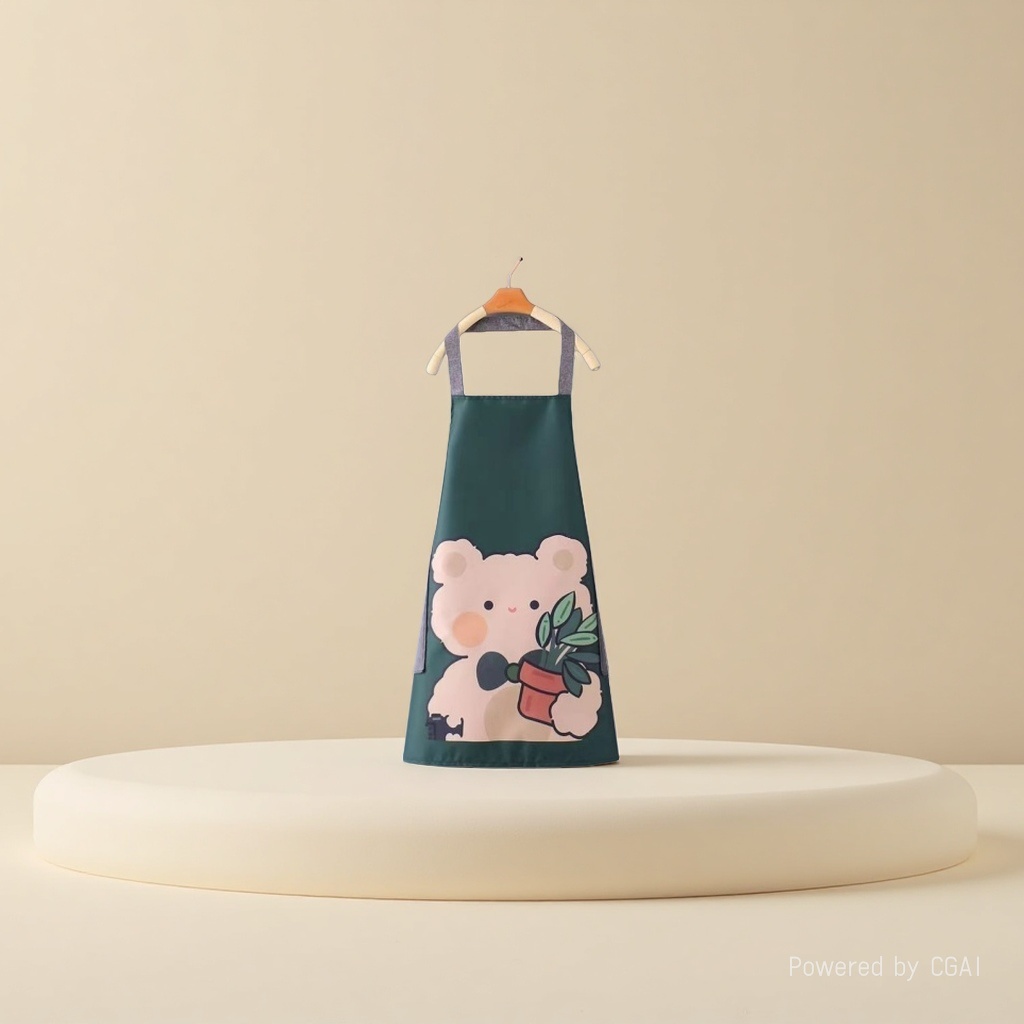 A fresh and fashionable cartoon bear apron for home kitchen, waterproof and oil-proof, cute for cooking, can be used to wipe hands, neckband and waist. 142900170 Application Scenario