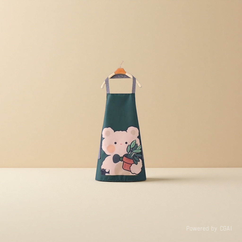 A fresh and fashionable cartoon bear apron for home kitchen, waterproof and oil-proof, cute for cooking, can be used to wipe hands, neckband and waist. 142900170 Specification image