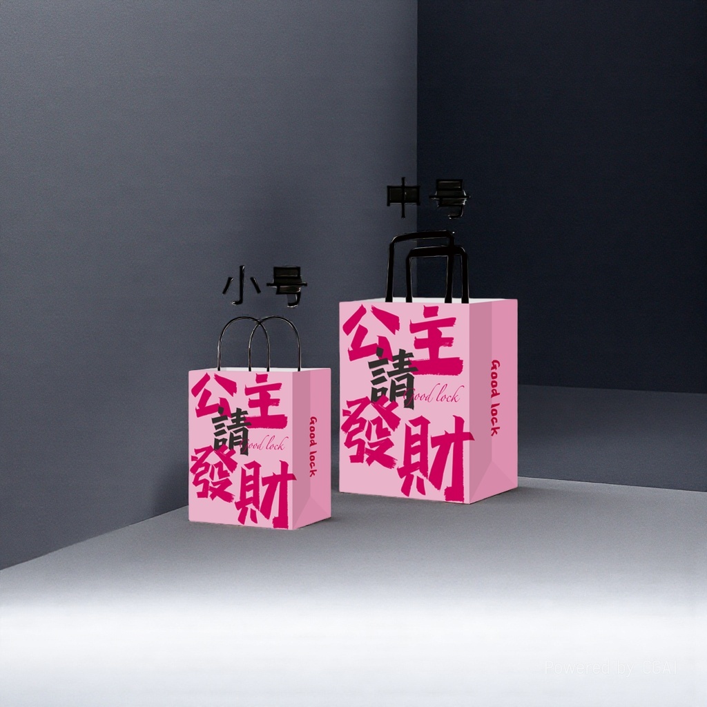 粉色公主请发财磨砂PVC礼品袋简约PP手提袋100个装