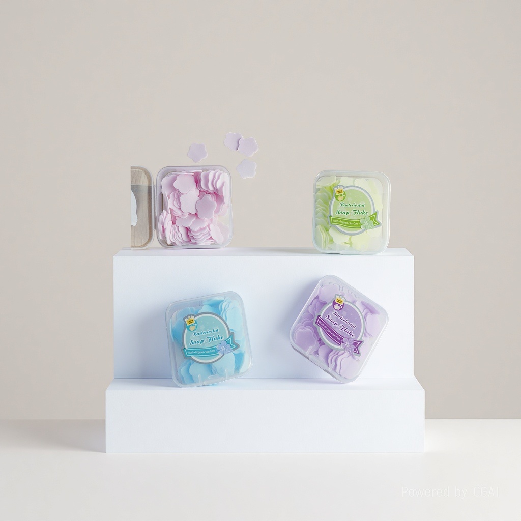 Four colors of antibacterial soap powder and antibacterial soap tablets are available in transparent boxes details Picture