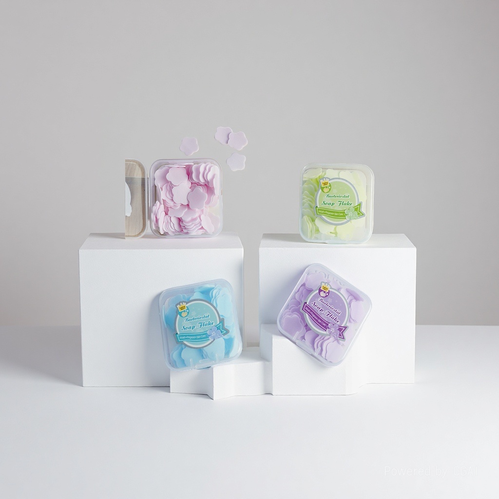 Four colors of antibacterial soap powder and antibacterial soap tablets are available in transparent boxes