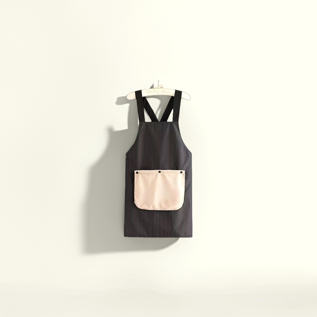 The new waterproof and oil-resistant apron with a detachable design is a home work uniform with stripes that are dirt-resistant and can be used to wipe hands Specification image