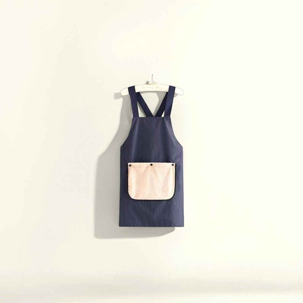The new waterproof and oil-resistant apron with a detachable design is a home work uniform with stripes that are dirt-resistant and can be used to wipe hands details Picture