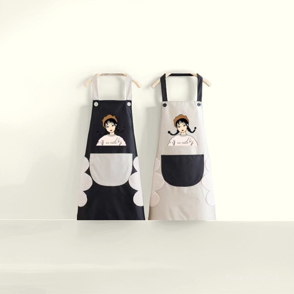 Cute Japanese-style waterproof apron, kitchen and household women's fashionable oil-resistant work clothes custom logo details Picture