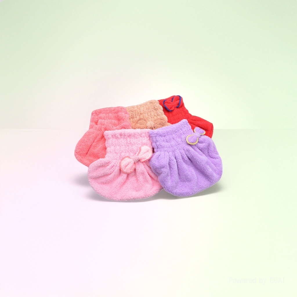 【芬芳】彩色毛绒可爱蝴蝶结干发帽快速吸水兔头浴帽一件代发 Item Picture
