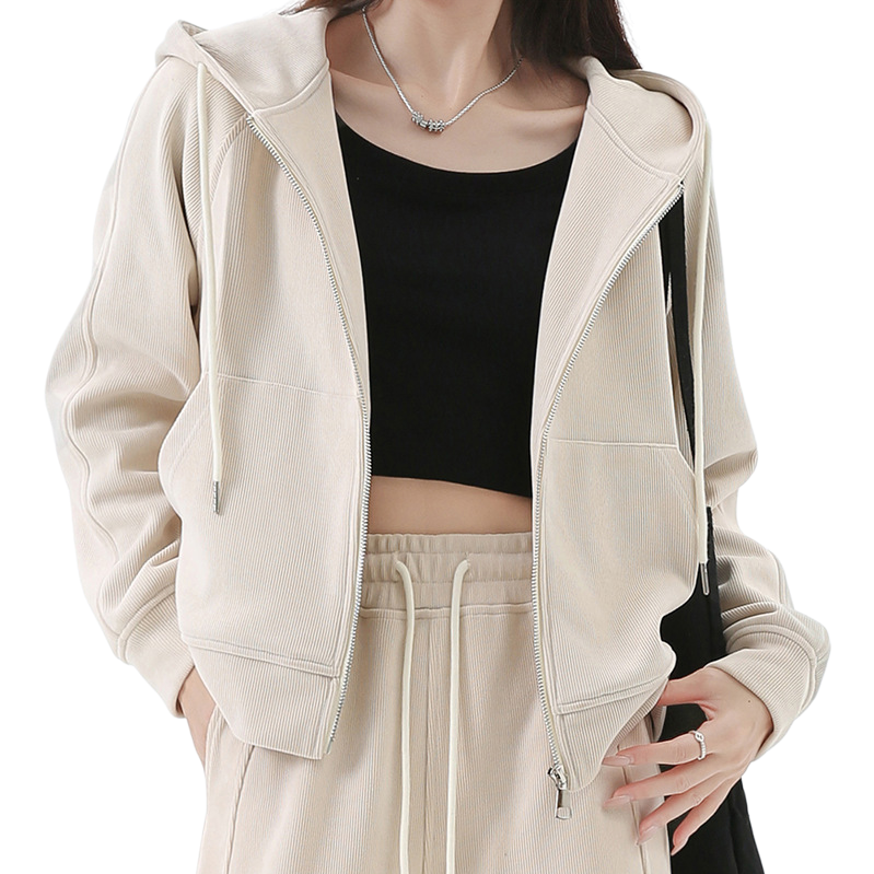 Beige hooded seamless halter jacket jacket baseball jacket Item Picture