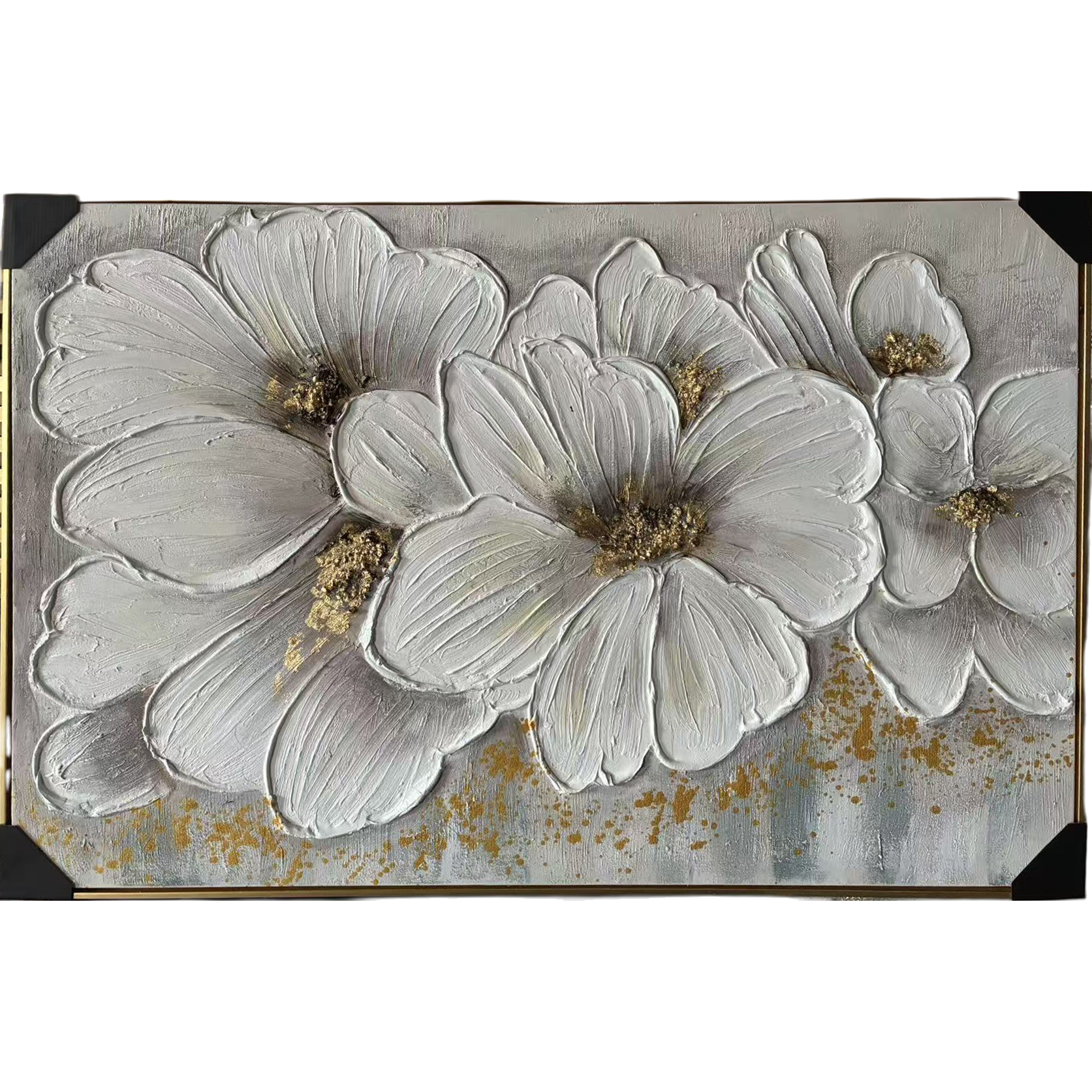 Nordic abstract gilded flower mural, simple and elegant bedroom horizontal art hanging painting, healing living room decoration painting /2 texture oil painting style gilded flower bouquet mural Item Picture