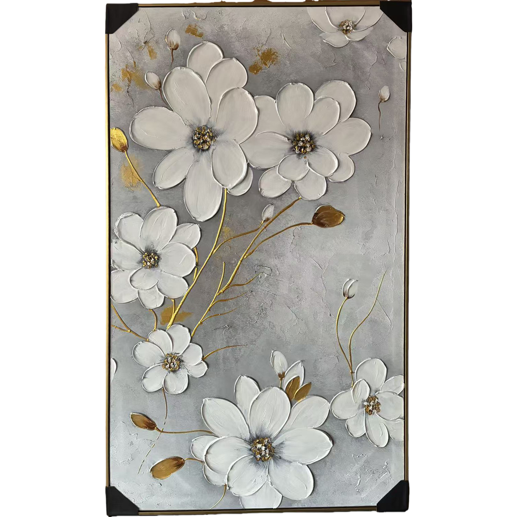 Vintage viento de curación arte de flores blancas pinturas colgantes wabi-sabi viento basalto pasillo versión vertical pintura decorativa sala de estar dormitorio atmósfera sensación textura pintura decorativa decoración árabe colgante pintura artesanal Item Picture