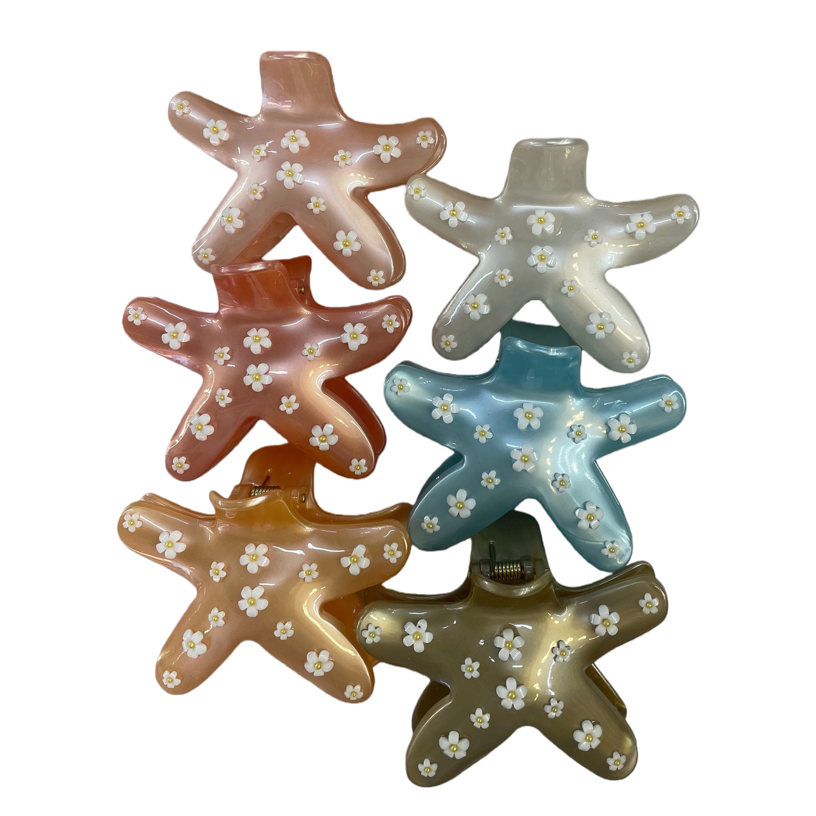 Flower-patterned star-shaped hair clips with Song brocade base, pet children's hair clips Item Picture