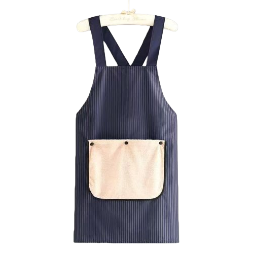 The new waterproof and oil-resistant apron with a detachable design is a home work uniform with stripes that are dirt-resistant and can be used to wipe hands Item Picture