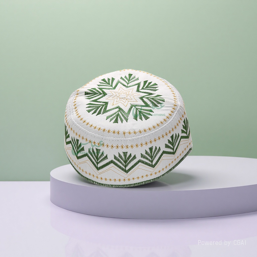 Arab men's embroidered prayer hat in stock for wholesale 3 details Picture