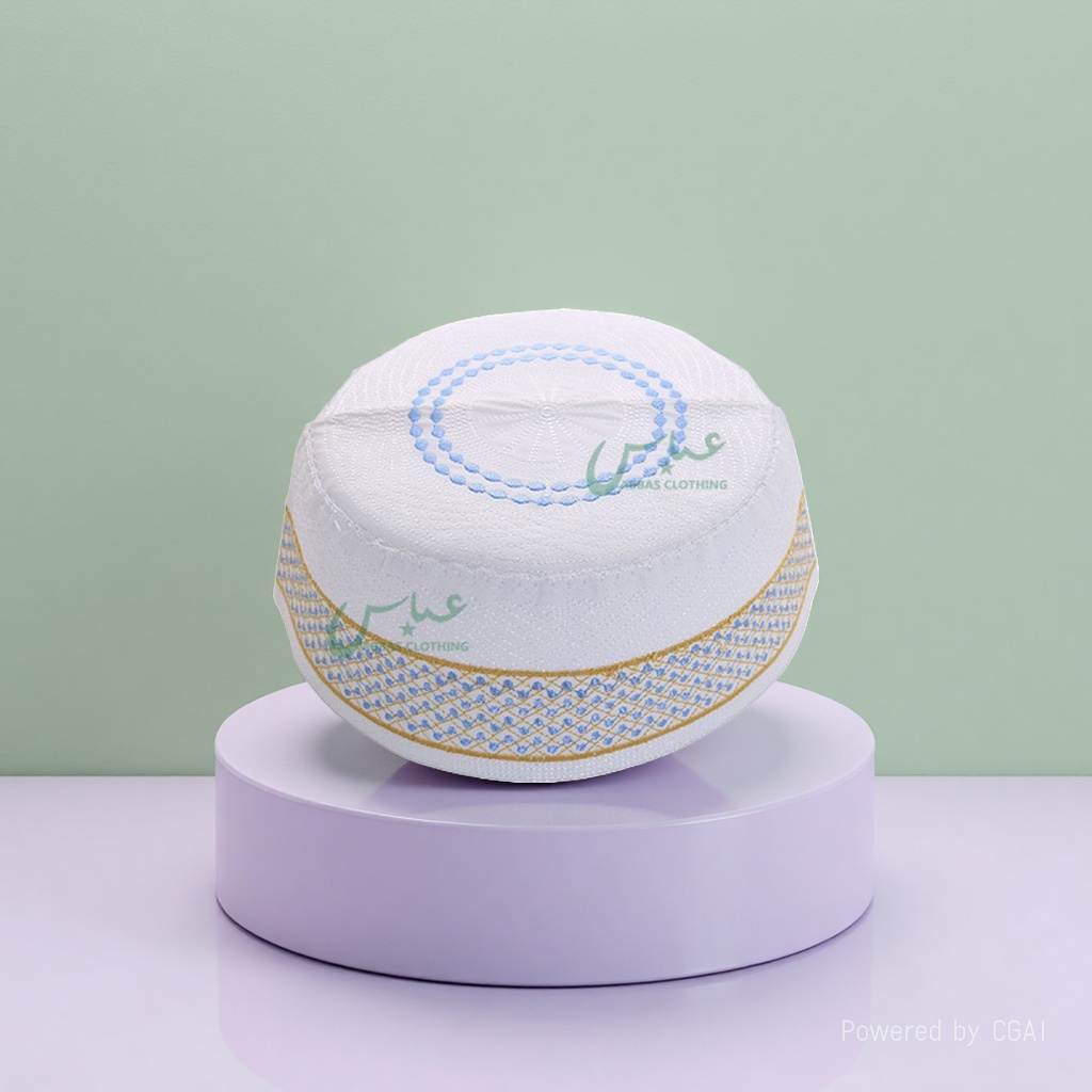 Arab men's embroidered prayer hat in stock for wholesale 5 details Picture