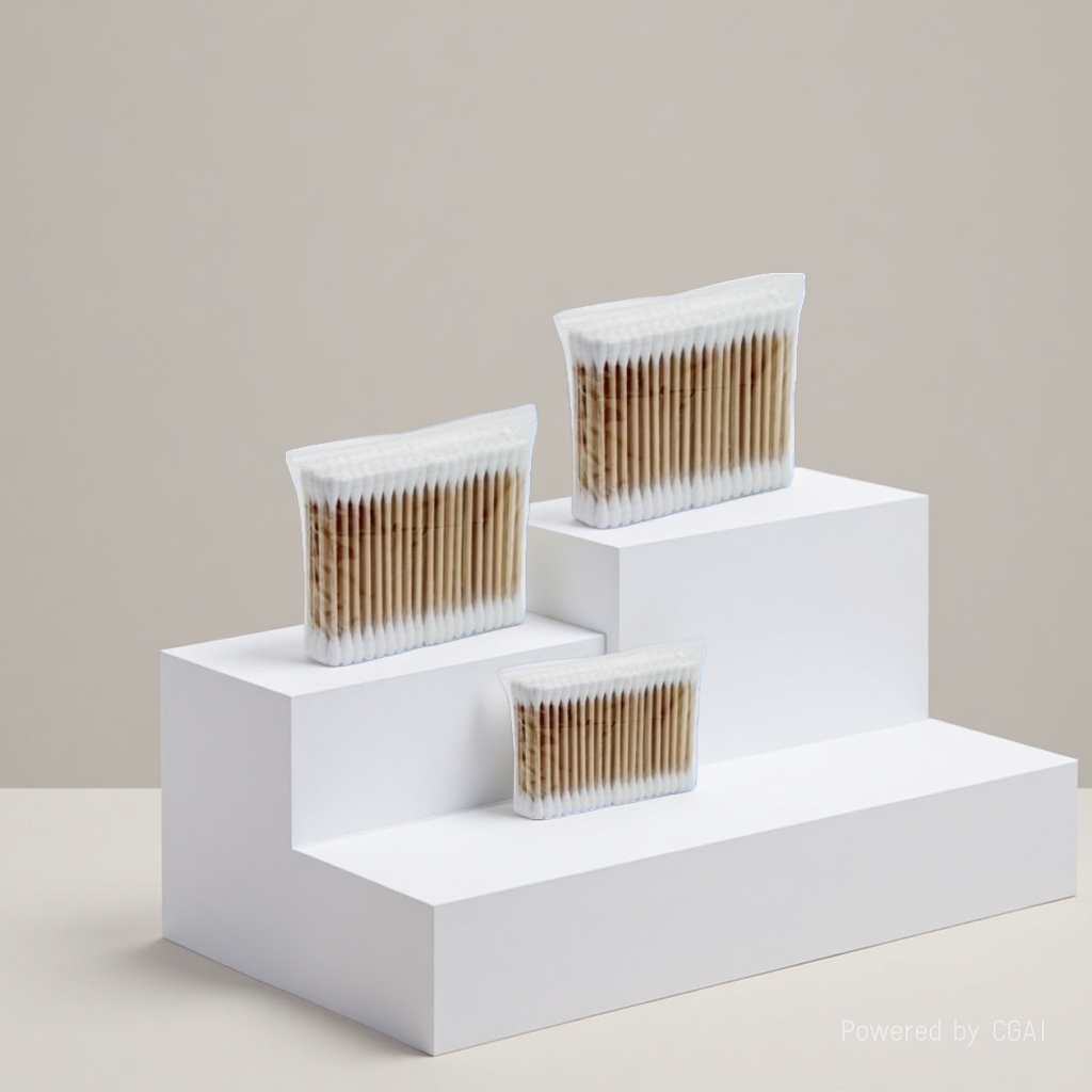 100 Premium sanitary cotton swabs, double-ended wooden swabs, cotton swabs, cosmetic cotton swabs, wooden swabs, SWAB details Picture