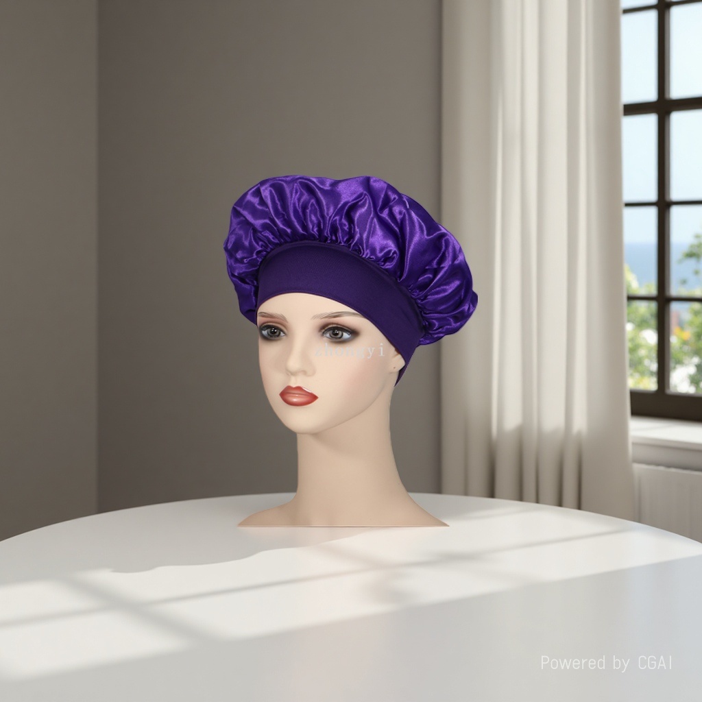 Cross-border best-selling solid-color wide-brimmed stretch adult nightcap, men's and women's fashionable hair care and beauty bath cap, colored Ding cap 134525354 Specification image