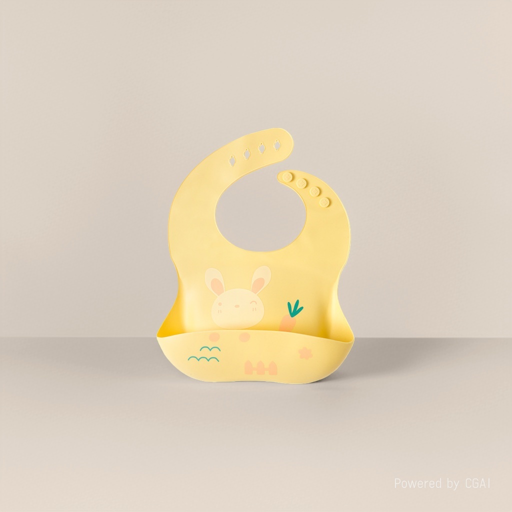 Yellow rabbit pattern baby bib, silicone rice bag, saliva towel, ins style 2026 baby and children's products Specification image