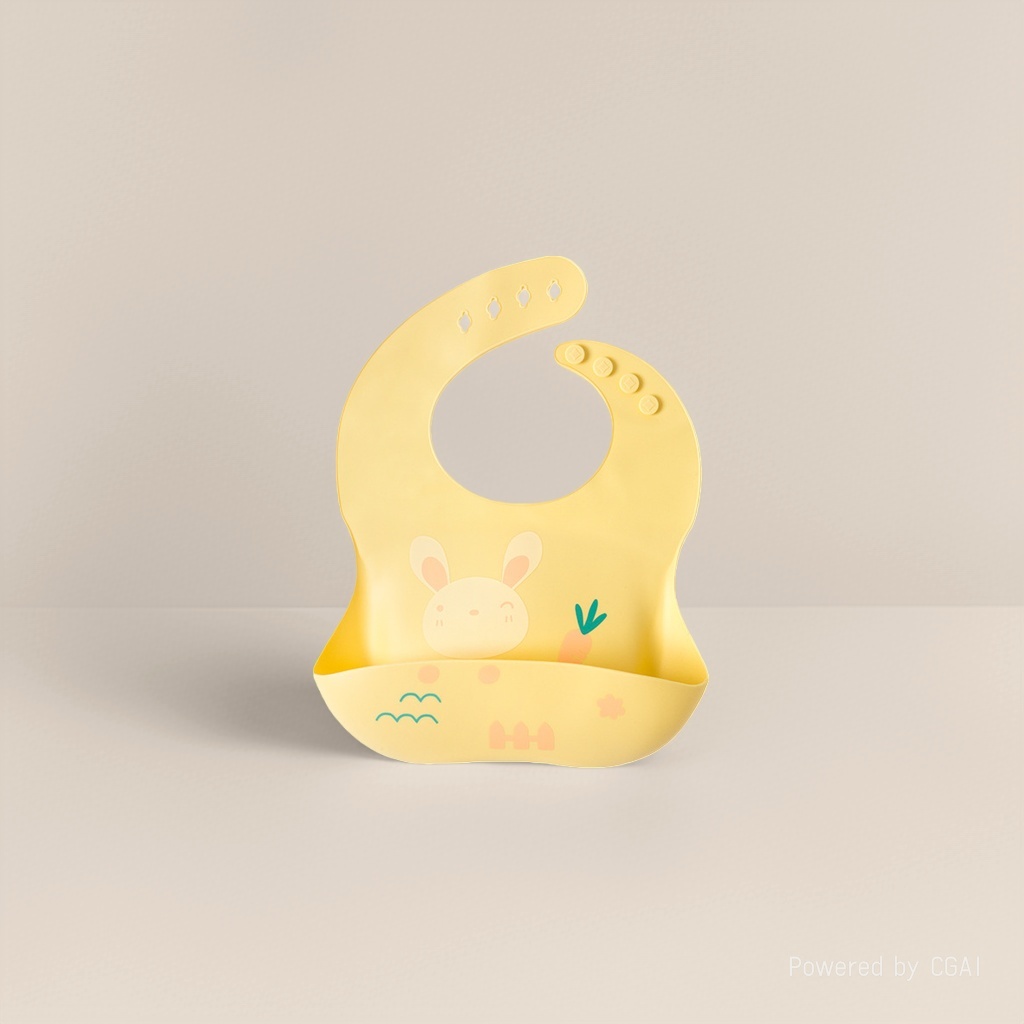 Yellow rabbit pattern baby bib, silicone rice bag, saliva towel, ins style 2026 baby and children's products details Picture