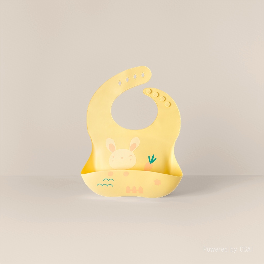 Yellow rabbit pattern baby bib, silicone rice bag, saliva towel, ins style 2026 baby and children's products