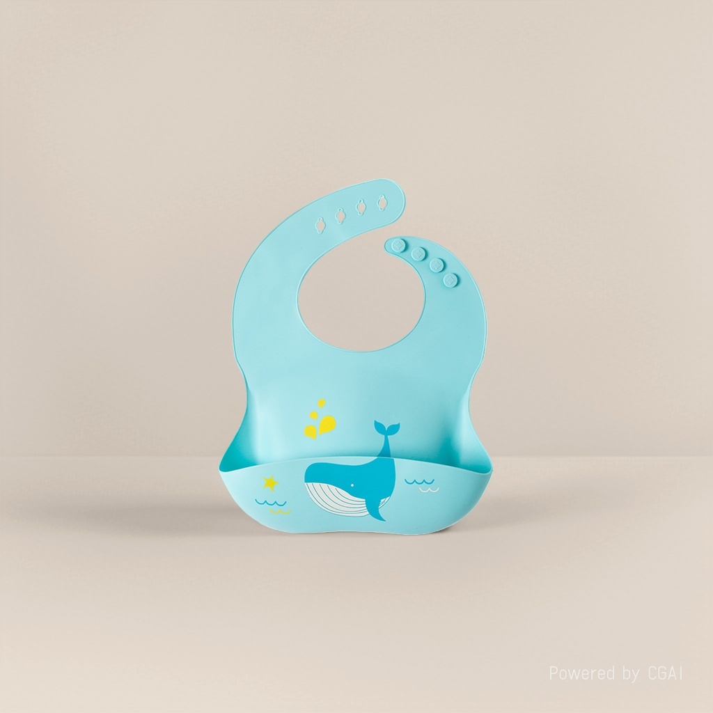 Blue whale pattern Baby bib Silicone rice bag ins Saliva wipes 2026 Specification image